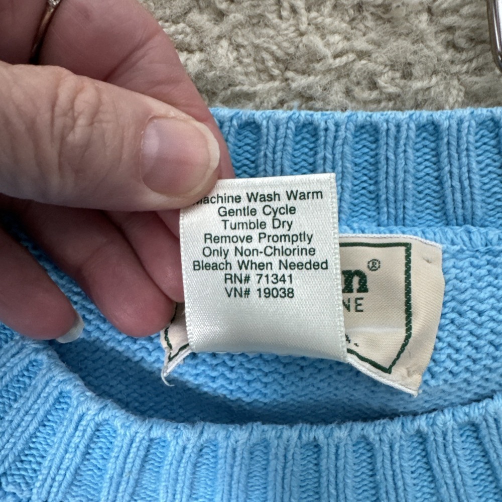 VTG LL Bean 100% Cotton Aqua Pullover Sweater Womens XL Coastalcore Preppy USA - Picture 10 of 10